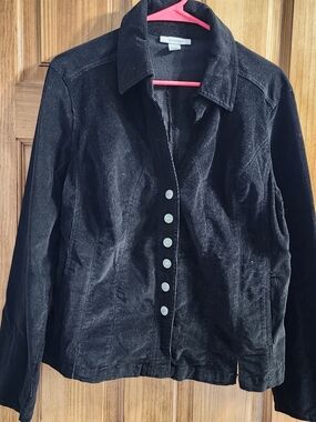 dressbarn Black Button-Front Corduroy Jacket